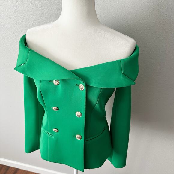 Boston Proper Off The Shoulder Scuba Double Breasted Blazer Top Women’s Size 6 - Picture 4 of 16